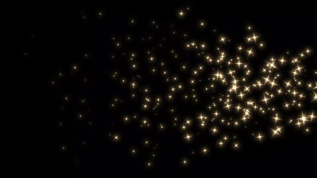 Magic glitter sparkle trail transition, golden glowing starlight glitter sparkle path golden twinkling stars line, 2d glitter stars line animation, golden twinkling particles on black background.4k