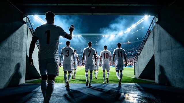 Goalkeeper Leads Football Teammates From Tunnel Into Electrifying Stadium Night