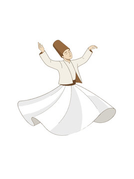2d FLAT MINIMALISM Whirling Dervish performing Sufi dance in traditional attire PNG Isolated on transparent background vector
