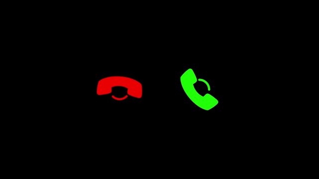 Incoming call interface animation with accept and decline buttons on black background, phone interface 4k stock  video. 