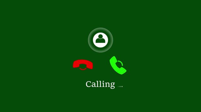 Incoming call screen interface animation with green background, and animated phone, interface mobile ui 4k stock  video. 