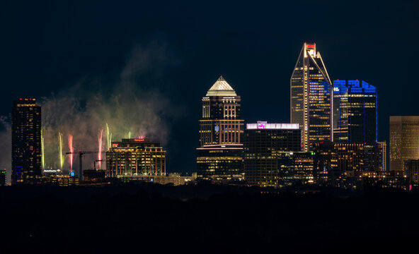 Fireworks over the Bank of America Stadium as part of the Carolina Panthers Fan Fest celebration