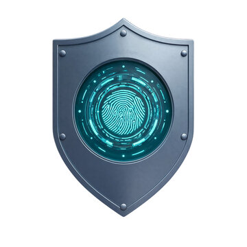 Modern digital security shield featuring fingerprint authentication design transparent background