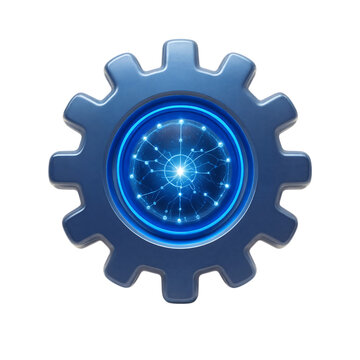 Modern gear icon with futuristic network connection design inside transparent center transparent background