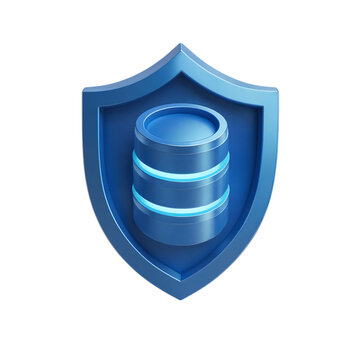 Modern shield graphic featuring stylized database symbol illustration design transparent background