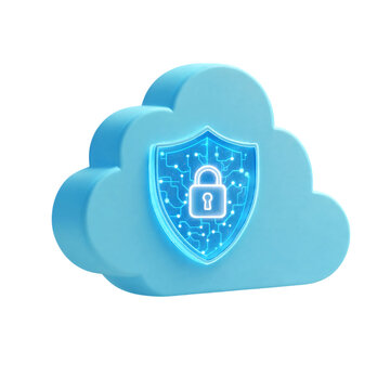 Secure cloud icon with digital lock and shield design illustration transparent background
