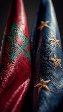 moroccan flag waving next to european union flag