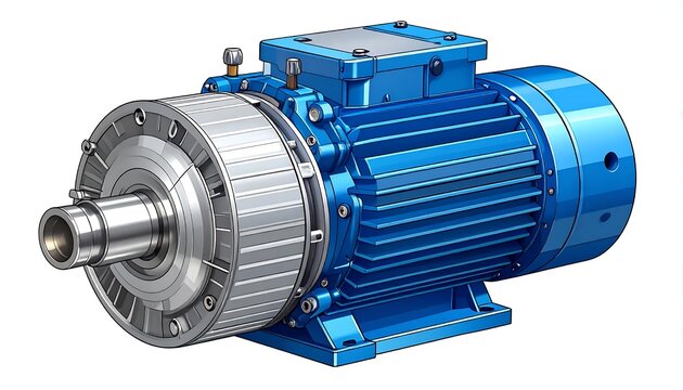 Blue industrial air compressor pump machine outdoor.