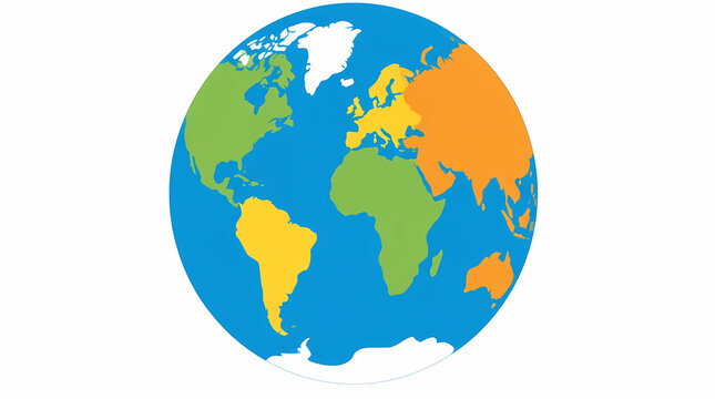 World globe map illustration featuring continents and oceans with simplified color blocks for educational or design purposes
