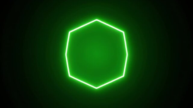 Green hexagon shape growing with soft light effect on black background