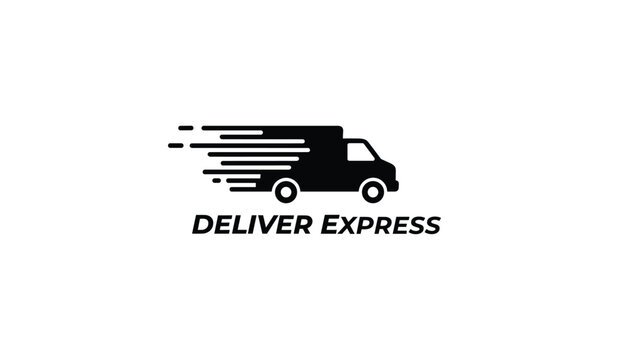 Deliver express logo showing silhouette of a fast moving delivery truck with motion lines representing quick courier service.