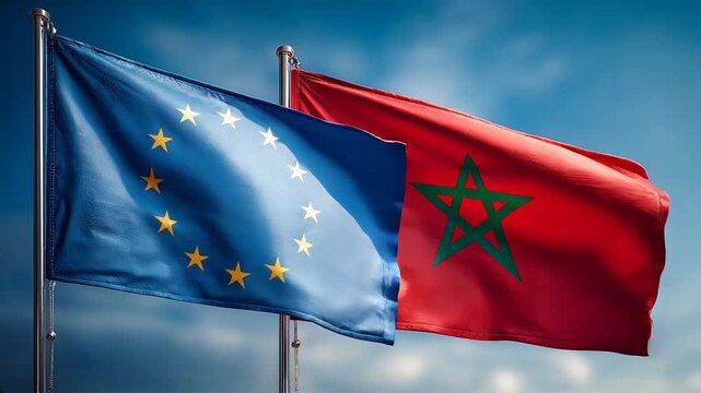 moroccan flag waving next to european union flag