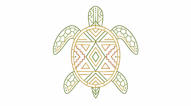 Sea Turtle with Geometric Tribal Patterns on Shell Floating in Ocean Water