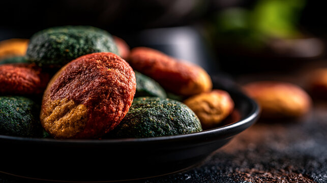 Fresh baked savory herb infused bread rolls on rustic serving platter with homemade nutrition culinary
