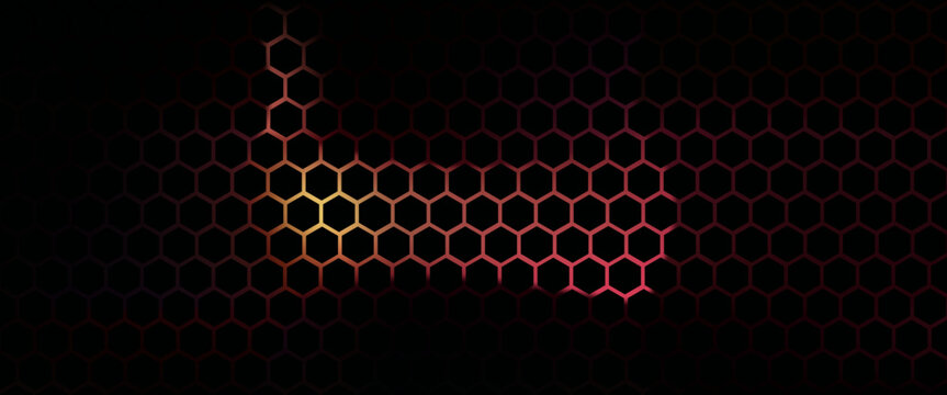 Black background with blue neon hexagon grid. Glowing hex background.
