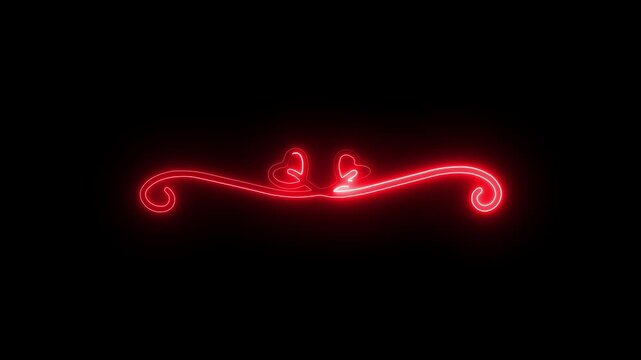 Glowing neon Elegant ornamental flourish divider. Vintage swirl border line. Decorative classic design for invitations, certificates and luxury branding. 4k video separator, luminous,