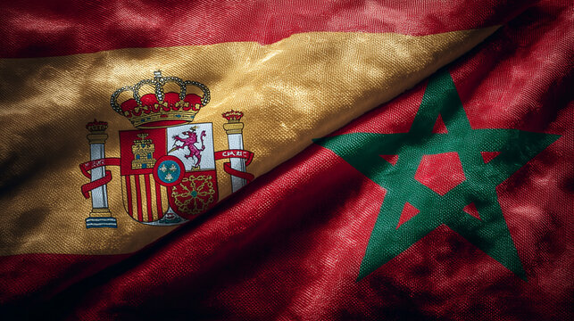 spanish and moroccan flag waving. relations spain and morocco