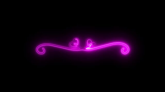 Glowing neon Elegant ornamental flourish divider. Vintage swirl border line. Decorative classic design for invitations, certificates and luxury branding. 4k video separator, luminous, radiant, black, 