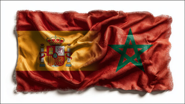 spanish and moroccan flag waving. relations spain and morocco