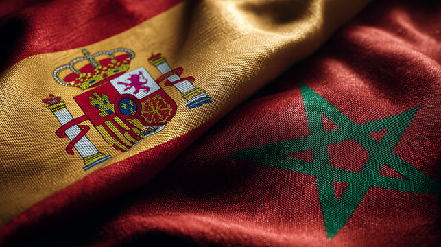 spanish and moroccan flag waving. relations spain and morocco