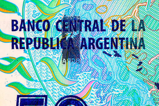 Argentine 50 pesos banknote with fragment for design. Money of Argentina. World money.