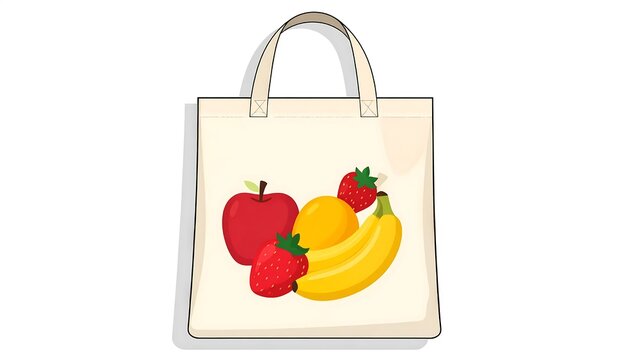 Colorful fruit illustration in tote bag.