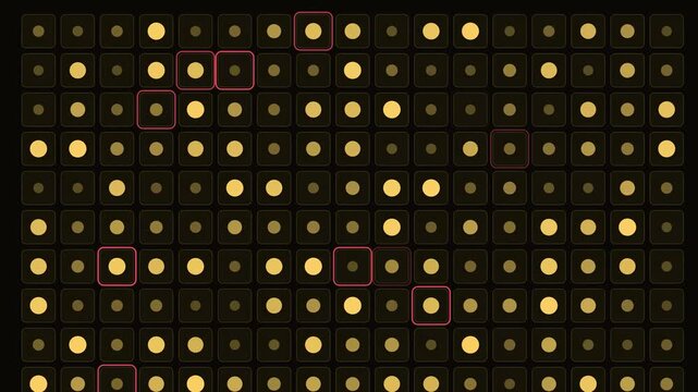 Abstract animated error correction lattice stabilising qubits drawn as amber and orange glowing lines and dots on a deep dark background. Clean minimal motion graphics element with free space around i