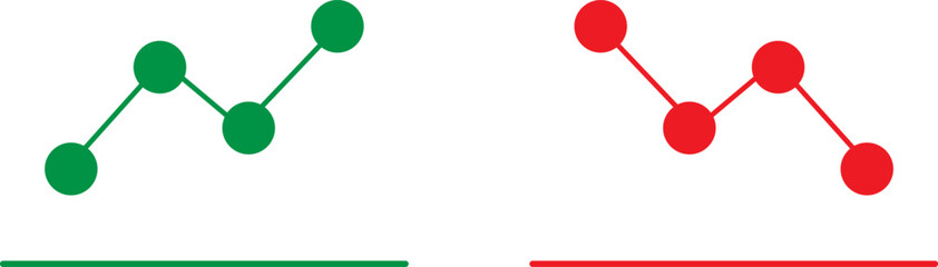 Obraz premium Green rising and red falling line charts. Financial growth and market decline icons.
