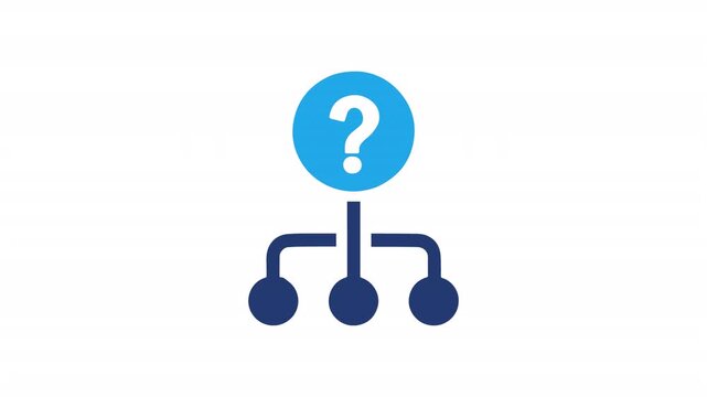 Animated Network FAQ Icon. Server Hierarchy with Question Mark for Technical Support, Troubleshooting, and System Help UI