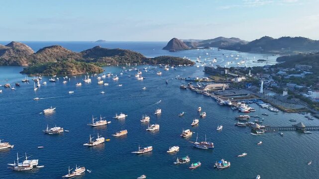Labuan Bajo Harbor with Hundreds of Traditional Phinisi Boats
