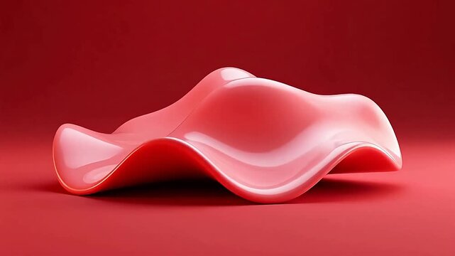 Smooth pink wavy sculpture on red background