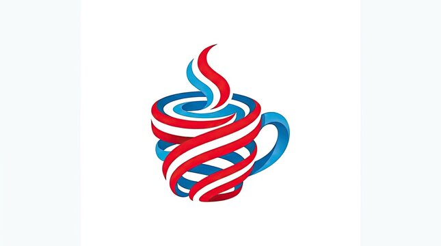 Abstract red and blue striped coffee cup logo.