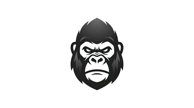 Black and white gorilla head mascot logo illustration.