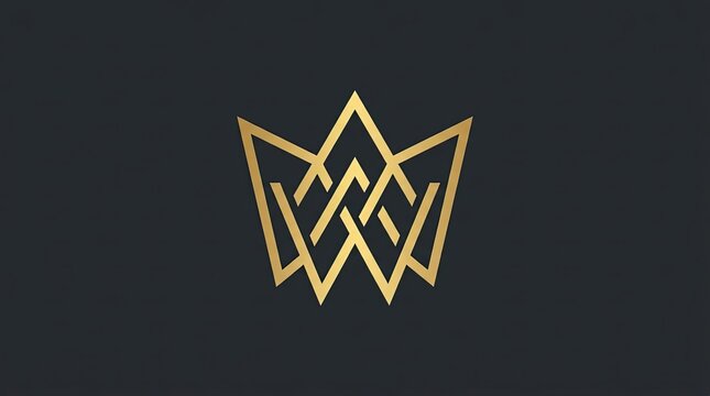 Gold geometric abstract crown logo on dark background.