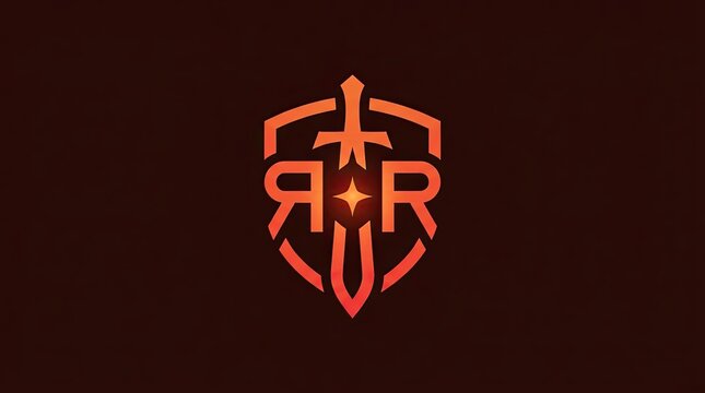 Orange shield emblem with sword and RR letters.