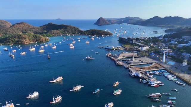 Labuan Bajo Harbor with Hundreds of Traditional Phinisi Boats
