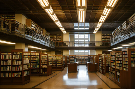 University library under warm Edison bulbs
