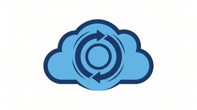 Cloud sync icon featuring circular arrows on a blue cloud shape, symbolizing data transfer and synchronization