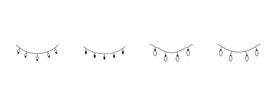 string lights with teardropshaped bulbs in a row on white background  decorative hanging lamps with varying bulb counts