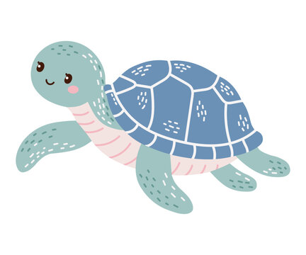 Cute cartoon turtle. Vector illustration. Funny sea turtle on a white background.