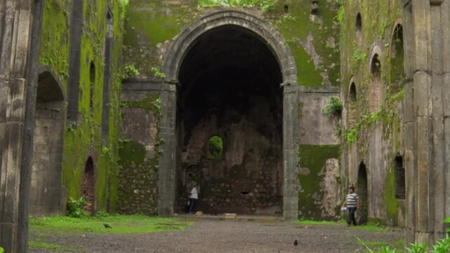 Vasai, Maharashtra, India - July 30, 2026: Historic hall inside the Portuguese-era Vasai Fort, a popular heritage destination near Mumbai. Ancient Portuguese Architecture at Vasai Fort