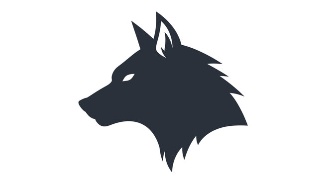 Minimalist wolf head silhouette vector, dark grey canine profile icon, modern wild animal mascot logo for sports branding and outdoor apparel
