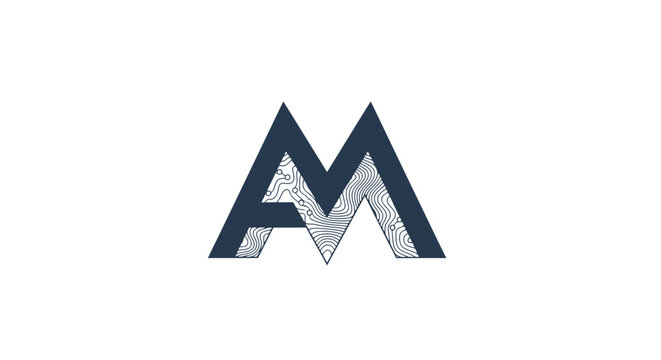 A stylized monogram 'AM' in dark blue and silver, set against a plain white background.