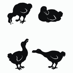 Collection of dodo bird silhouettes in different positions for creative graphic design projects. © PinGa