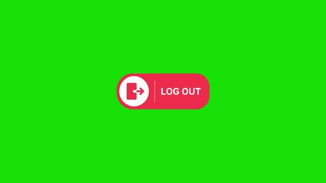 Red log out button animation with an exit arrow icon on a green screen background. Suitable for app interface or web UI/UX concepts.