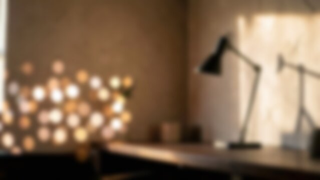 Blurred Warm Home Office Workspace Background for Website Banner