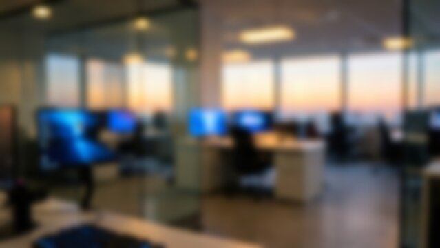 Blurred modern open plan office workspace for tech website banner