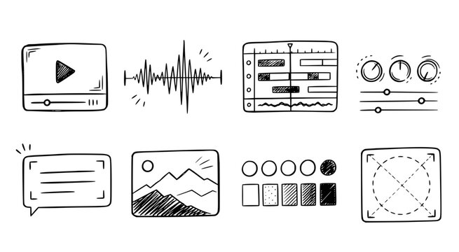 Vector icon set digital media editing