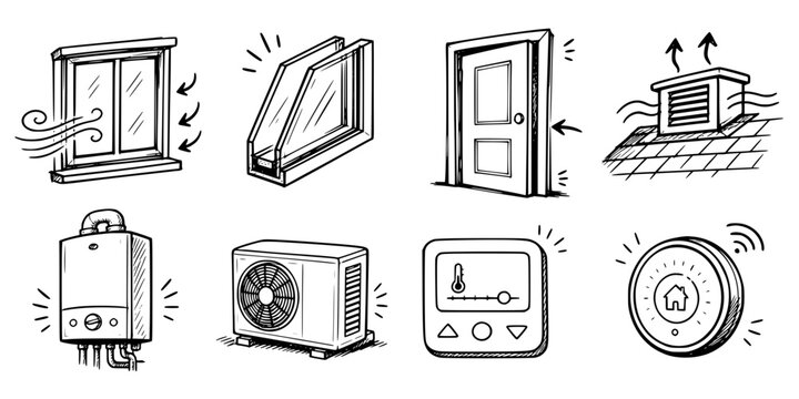 Vector icon set residential heating efficiency