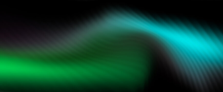 Abstract glowing green and blue wave patterns against a dark background with soft focus